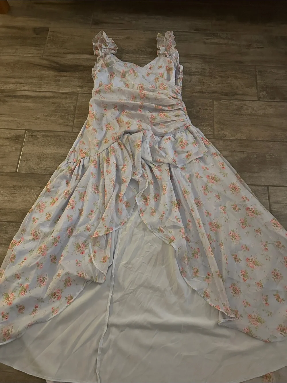 Abercrombie & Fitch Light Blue Floral Ruffle Maxi Dress